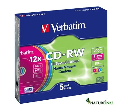 5 Verbatim 43167 CD-RW Hi Speed Colour 80 Mins 700MB 8x - 12x in Jewel case SERL - Image 1 of 2