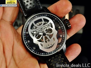 Rare Invicta Men's 48mm S1 Rally SKULL Mechanical Silver Dial Leather Strap Watc - Picture 1 of 10