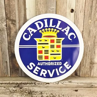 Cadillac Authorized Service DeVille Metal Tin Sign Round 12" Vintage Garage New - Image 1 of 2