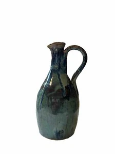 Pottery Blue Green Bud Vase with Handle classic - Picture 1 of 3