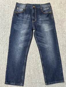 Makaveli Jeans Mens 36 x 32 Blue Denim Pants Pockets Baggy Hip Hop Y2K Adult - Picture 1 of 17