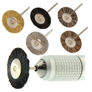 Miniatuare Brush Mounted on Mandrel 3/4" 1" Soft Medium Hard Brass Steel 12pcs - Picture 1 of 19