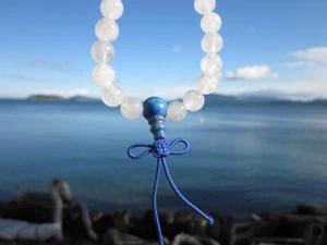 CUSTOM DESIGN 8MM GLOWING SNOW QUARTZ LAPIS GURU TIBETAN BUDDHIST WRIST MALA - Picture 1 of 8