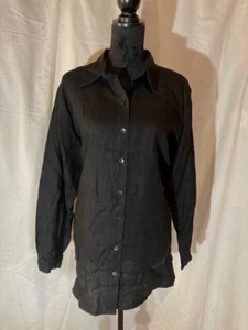 CHICOS ILANA BLACK LINEN LONG SLEEVE V-NECK BUTTON DOWN SHIRT SZ 3 NEW WITH TAGS - Picture 1 of 11