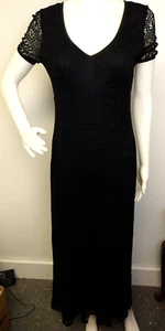 VTG Harlow Dress Maxi Womens Size 8 Black Lace Fish Net Overlay Baby doll Witch - Picture 1 of 16