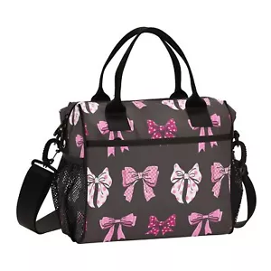 Cute Bows Lunch Bag Insulated Cooler Bag Tote Reusable Lunch Box for Women Me... - Picture 1 of 6