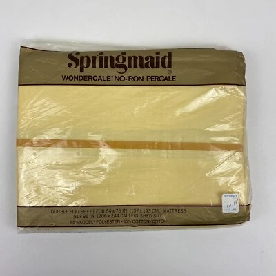 Vintage Springmaid Wondercale No-Iron Percale Full Double Flat Sheet Yellow NWD - Image 1 of 4