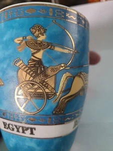 Karnak Egyptian Pharaoh Porcelaine Coffee Tea Mug Cup Blue Gold Decor Kitchen - Picture 1 of 9