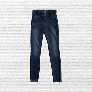 Justice Girls Legging Jeans Faded Dark Wash Blue Chambray Pull-on Size 10 Slim - Picture 1 of 11