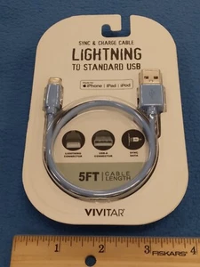 5ft Vivitar Lighting To USB Cable Sync & Charge Cable - IPhone, IPad, IPod Gray - Picture 1 of 6