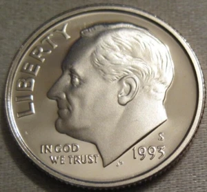 SELLING AS SHOWN - 1993 S PROOF ROOSEVELT DIME *** NICKEL CLAD COPPER *** 463 - Picture 1 of 6