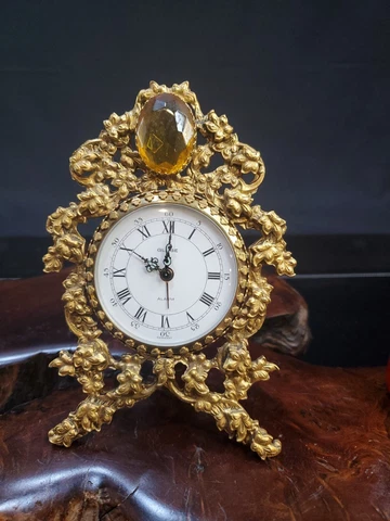 Rare Vintage German Gold Rose Mantel Alarm Clock. Working Condition! Globe Brand Cover