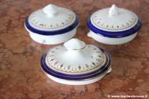 TRE COPERCHI ANTICHI IN PORCELLANA INGLESE AYNSLEY x TEIERA CAFFETTIERA BLU ORO - Imagen 1 de 7