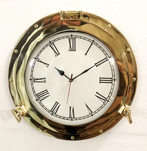 Antiguo reloj analógico de latón marino barco ojo de buey náutico reloj de pared decoración del hogar - Imagen 1 de 7