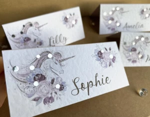 6x Personalizado NOMBRE Unicornio Lugar TARJETAS Mesa Ajuste Boda Cumpleaños Decoración - Imagen 1 de 7
