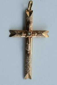 Anhänger Kreuz 6 cm antik Jugendstil Rotgold 585 Schaumgold Flussperle - Bild 1 von 7