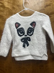 Youth Girls "H & M" cropped white pullover sweater with cat face on front Size 6 - Picture 1 of 2