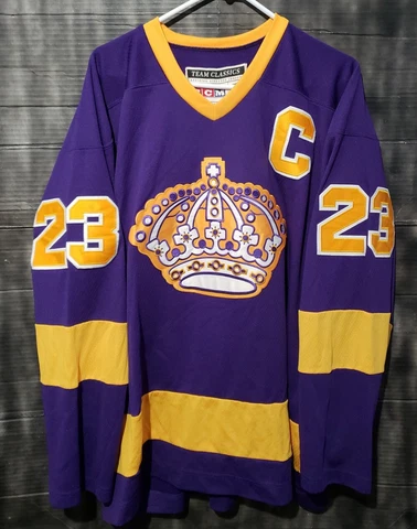 Retro Los Angeles Kings CCM  Throwback NHL Hockey Jersey Puerple/GoLd  Large men Cover