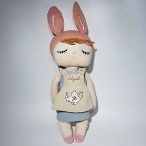 Metoo Angela Bunny 13" Plush Doll 16" w Bunny Ears Embroidered Apron Blue Dress - Picture 1 of 14