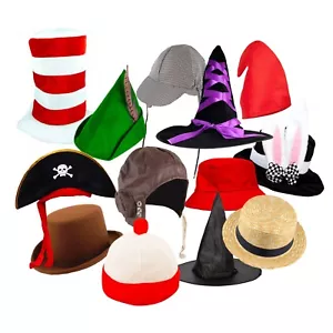 Kids World Book Day Fancy Dress Costume Hats Pilot Cat Pirate Witch Top Hat - Picture 1 of 19