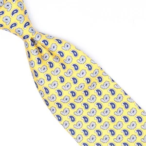 Corbata de seda Brooks Brothers para hombre amarilla azul cielo azul marino blanco estampado cachemira corbata - Imagen 1 de 8