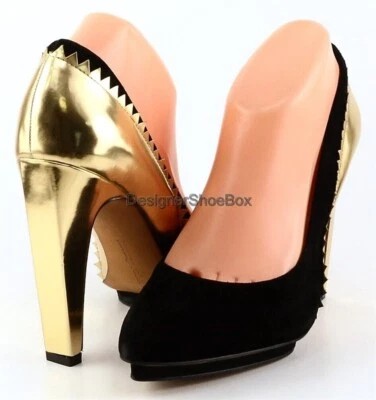 $130 LUXURY REBEL VERONICA Black Gold Suede Designer Pointed Pumps 6 EUR 36 - Image 1 of 4