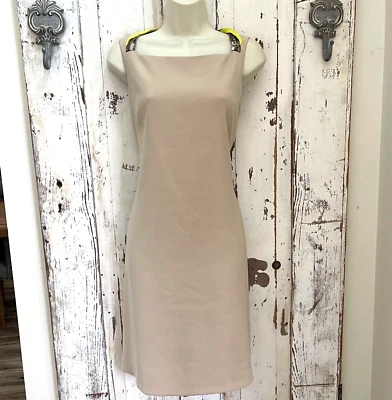T Tahari by Elie Tahari Sz 8 Woman Beige White Yellow Sheath Classy Career Dress - Image 1 of 4