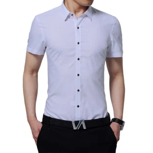Mens Dress Shirts Short Sleeves Luxury Casual Slim Fit Camisas Multicolor Tops - Picture 1 of 9