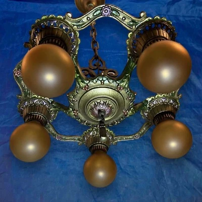 Rewired FIVE Socket Heavy light Fixture Beautiful Finish Rare GREAT HB - Image 1 of 4