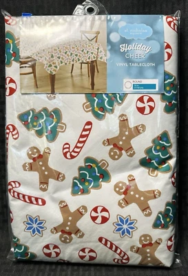 St. Nicholas Square Christmas Theme Vinyl Tablecloth 70" ROUND- Brand New - Image 1 of 3