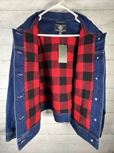 NWT Women’s 1X Women Denim Jacket Red Buffalo Check Lines 44 Degree North - Picture 1 of 9