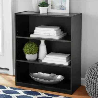 Mainstays 3-Shelf Bookcase – True Black Oak Finish | Adjustable Shelves, Compact - Изображение 1 из 4
