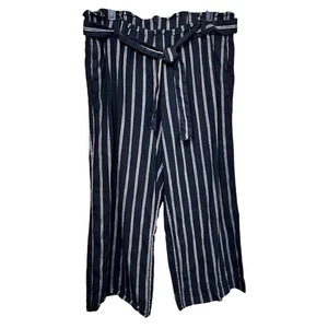 J Jill Linen Stretch  Black White Striped Wide Leg Crop Pants Womens Size L - Picture 1 of 11