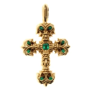 CHROME HEARTS 22K FILIGREE TINY P EMRLD FILLIGREE CROSS PAVE EMERALD Used 817384 - Picture 1 of 6
