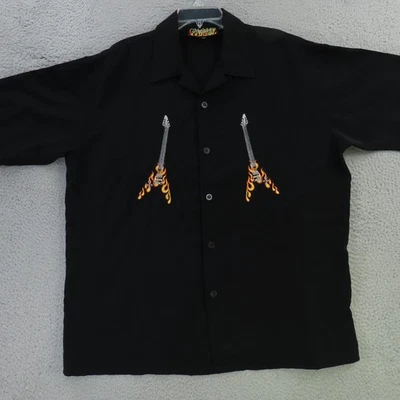 Dragonfly Shirt Men XL Black Guitar Flying V Flames Short Sleeve Vintage - Image 1 of 4