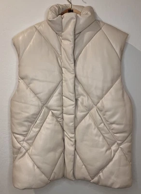 Abercrombie & Fitch Vegan Leather Puffer Vest Women M Cream Wind Water Resistant - Image 1 of 4
