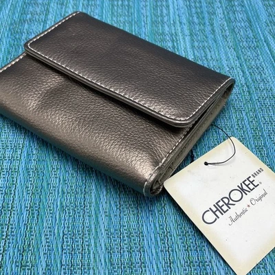 Mini billetera pequeña de cuero sintético con guijarros de bronce ranura para tarjetas triple pliegue visor de identificación de colección Foto 1 de 4