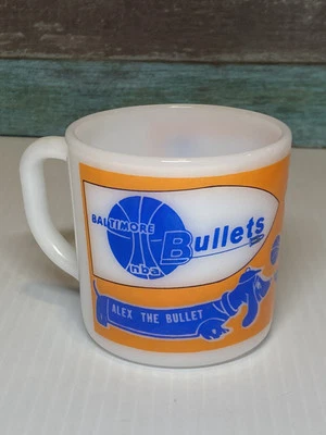 RARE 1960's Baltimore Bullets Alex The Bullet Westfield White Glass Mug Foto 1 de 4