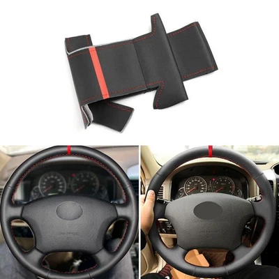 B+Red Leather Steering Wheel Cover For Toyota Land Cruiser 1995-2007 Hilux Lexus - Image 1 of 4