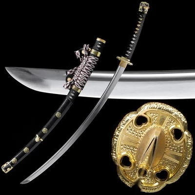 Black T10 Battle Ready Sharp Japanese Samurai Katana Real Tachi Sword Big Radian - Image 1 of 4