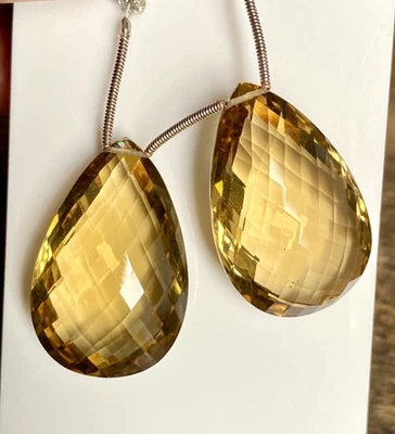 31X20MM Natural Honey quartz Almond cut, drill honey quartz briollets, Honey qua - Image 1 of 4