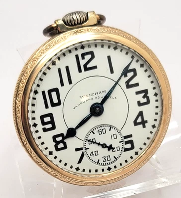 1937 Waltham Vanguard Railroad 23 jewel 6 adjustments pocket watch works - Image 1 of 4
