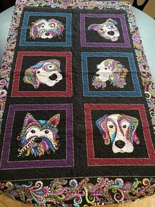 Dog Walling Hanging/Quilt almost 26x39.25 Purples/blue Ann Lauer design - Picture 1 of 8
