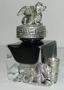 Tintero de vidrio con soporte para bolígrafo de dragón y estaño - tinta de escritura negra - Imagen 1 de 9