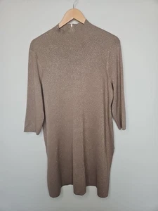 Chico's 3 Travelers Sweater Gold XL Shimmer Spliced Tunic Top Lagenlook Party - Picture 1 of 14