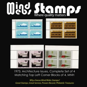 1973 Australian Architecture, Complete Set of 4, Top Left Corner Blocks of 4 MNH - Picture 1 of 2