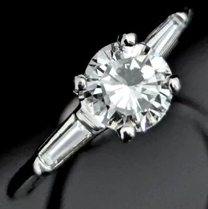 1950 GIA 1ct Natural Diamond GI1 Baguette Platinum Engagement Ring Vintage Retro - Picture 1 of 13