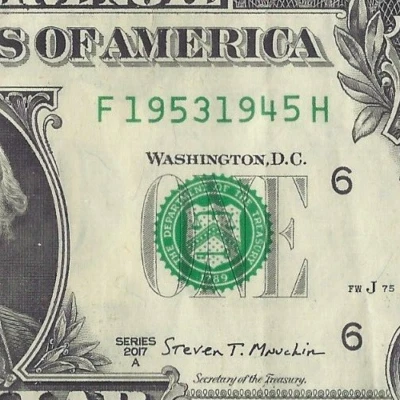 $1 REVERSE TOMBSTONE NOTE "19531945"; 1945 - 1953 - Image 1 of 3