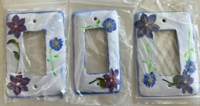 Lote de 3 cubiertas de interruptor eléctrico y tomacorrientes pintadas a mano Shabby Chic Foto 1 de 4