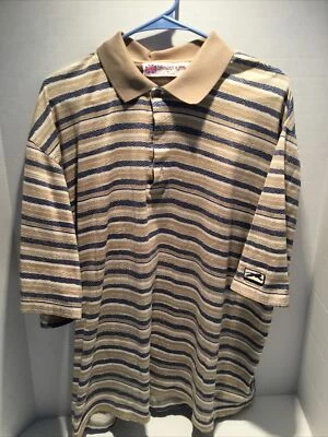 Slazenger Men’s Blue/Tan Striped Short Sleeve Pullover Golf Shirt Size XL - Изображение 1 из 3